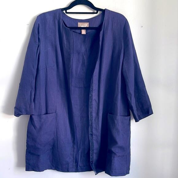Chico’s 100% linen open front 3/4 sleeve open front lagenlook blazer sz 2 - Picture 1 of 7